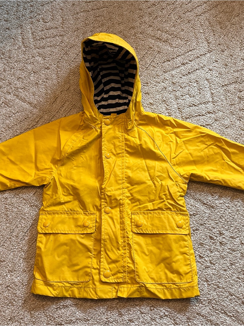 GAP Kids Bright Yellow Hooded Raincoat with Striped Lining
